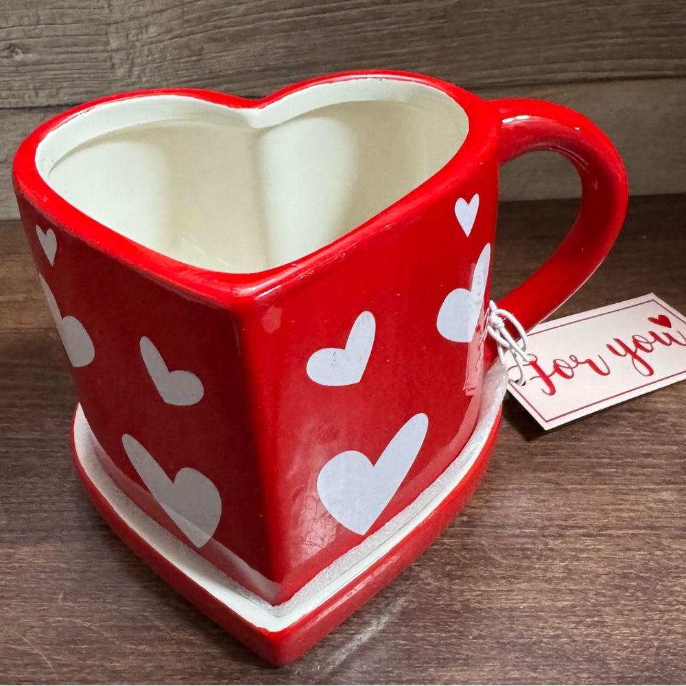 Heart Shaped Ceramic Mug with Saucer Set - NEW